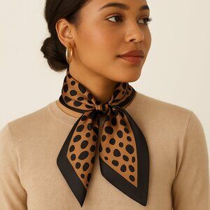 Leopard Print Satin Scarf – 27" Square Neck, Hair & Bag Accessory